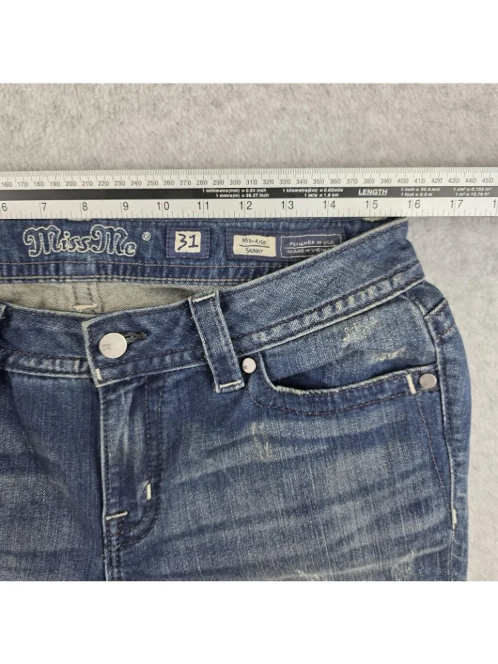 Miss Me Skinny Jeans Womens 31 Blue Medium Wash Distressed Mid Rise 31x30